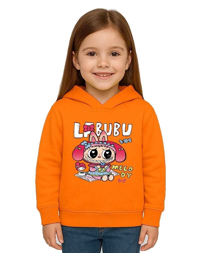 Unisex Baskılı Çocuk Swaetshirt Labubu Baskılı Kapüşonlu 3 İplik Şardonlu