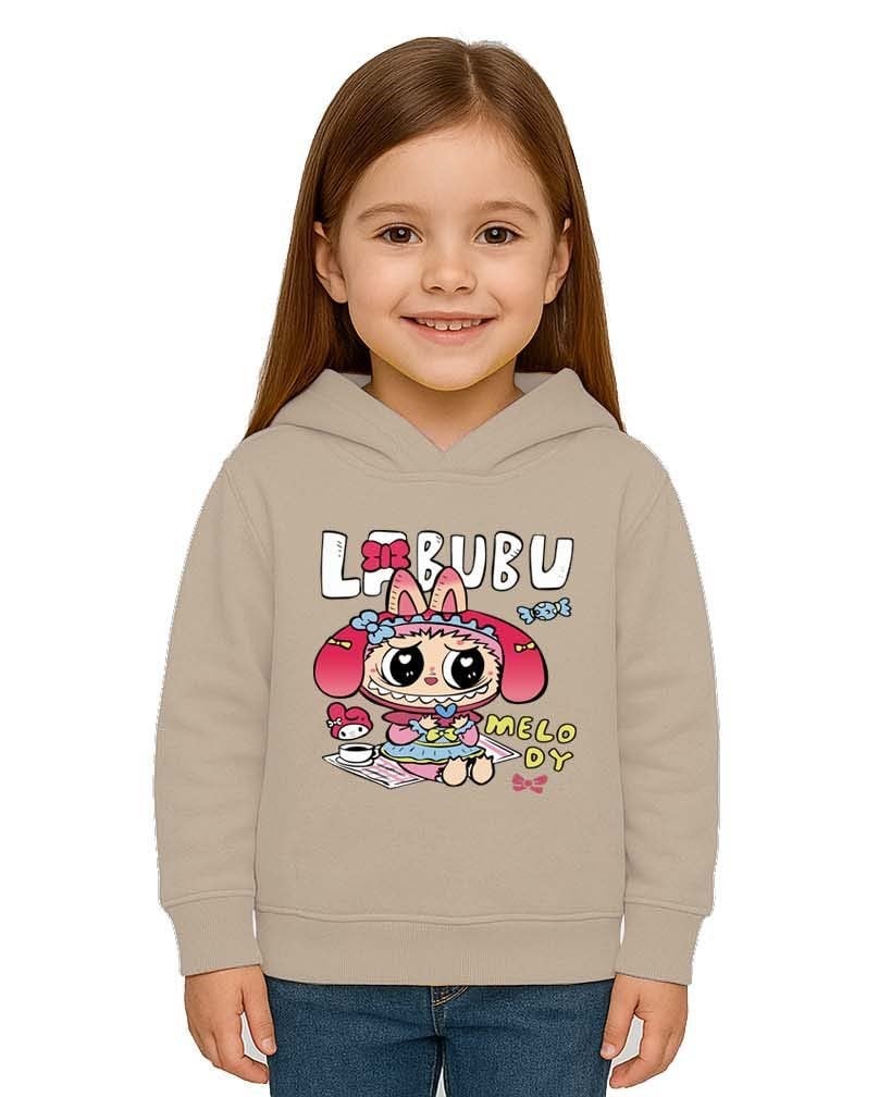 Unisex Baskılı Çocuk Swaetshirt Labubu Baskılı Kapüşonlu 3 İplik Şardonlu