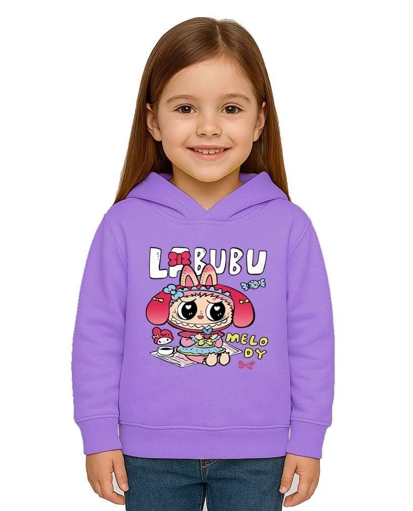 Unisex Baskılı Çocuk Swaetshirt Labubu Baskılı Kapüşonlu 3 İplik Şardonlu