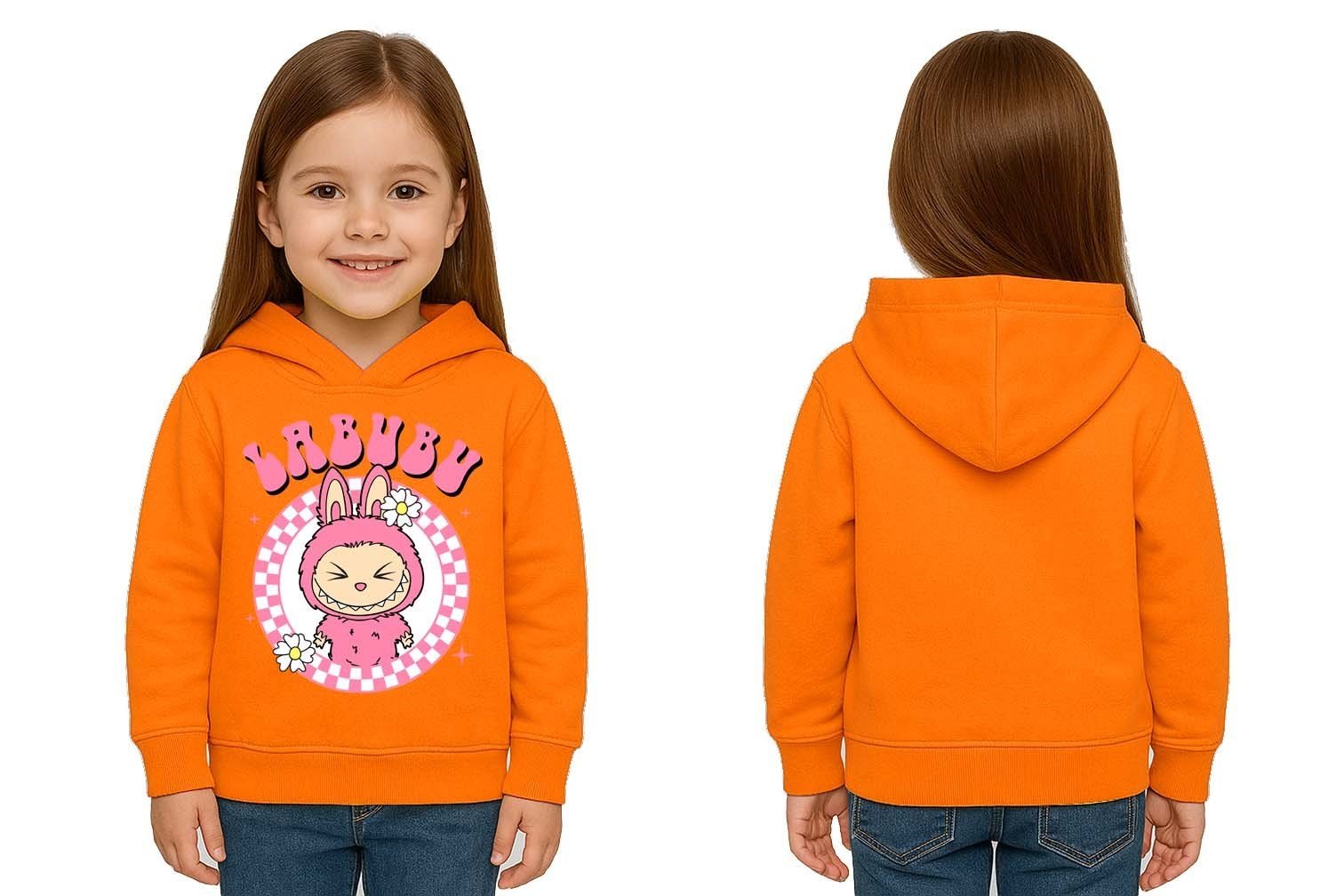 Unisex Baskılı Çocuk Swaetshirt Labubu Baskılı Kapüşonlu 3 İplik Şardonlu