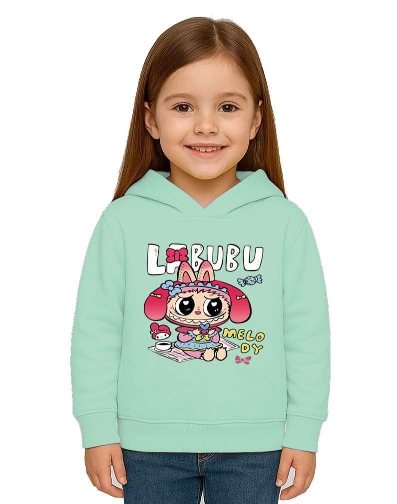 Unisex Baskılı Çocuk Swaetshirt Labubu Baskılı Kapüşonlu 3 İplik Şardonlu