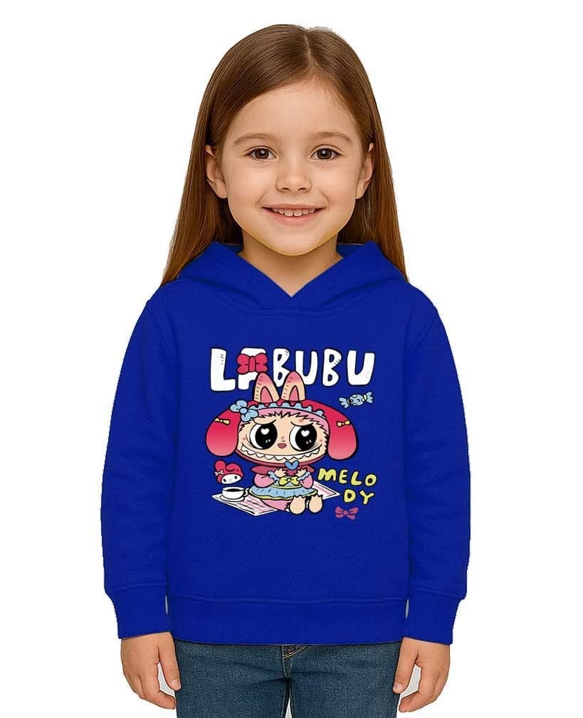 Unisex Baskılı Çocuk Swaetshirt Labubu Baskılı Kapüşonlu 3 İplik Şardonlu