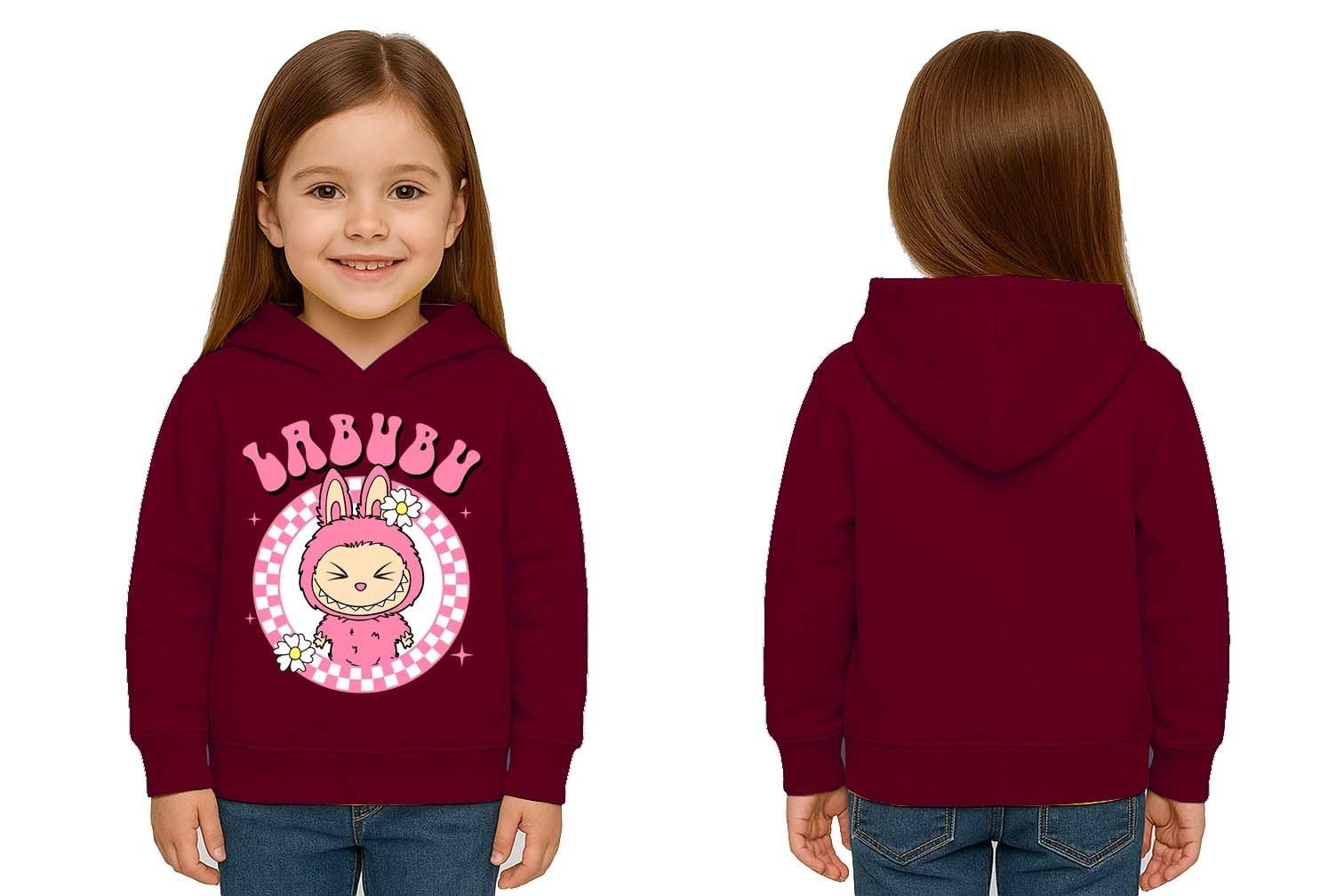 Unisex Baskılı Çocuk Swaetshirt Labubu Baskılı Kapüşonlu 3 İplik Şardonlu