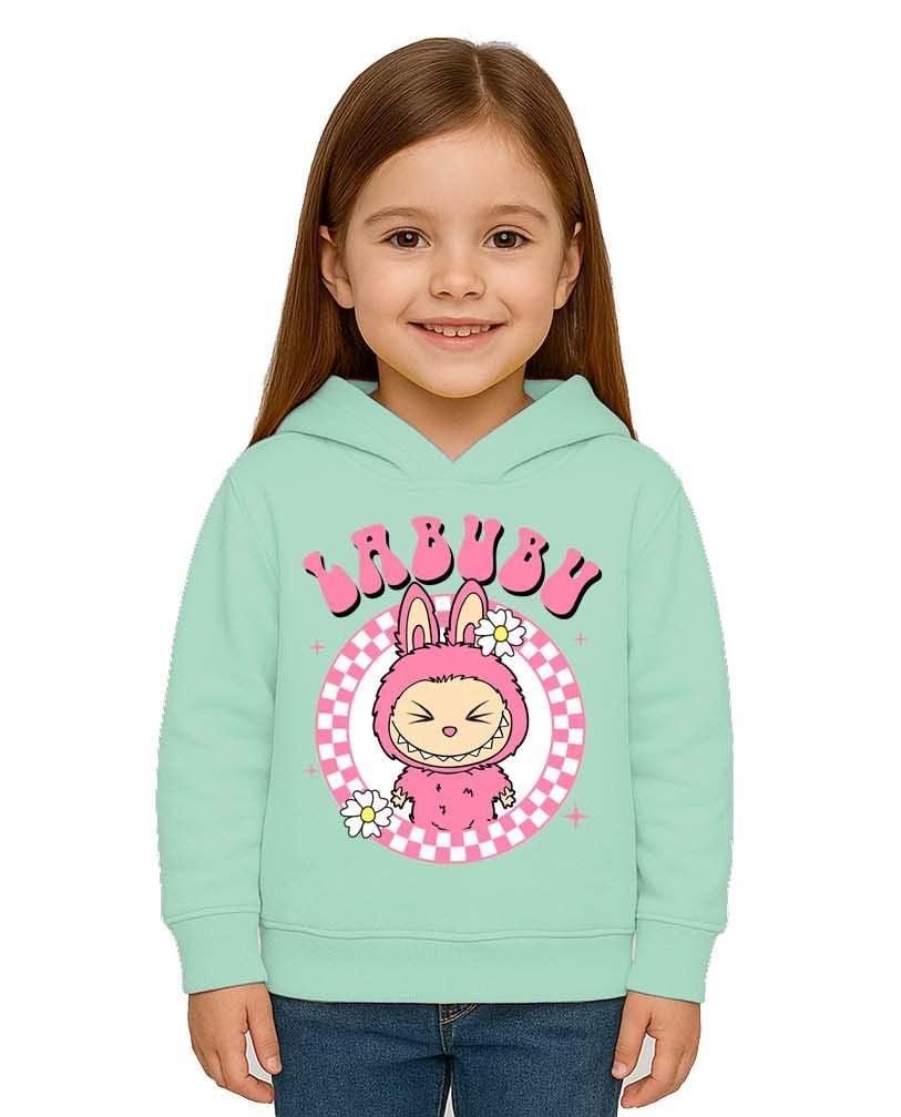 Unisex Baskılı Çocuk Swaetshirt Labubu Baskılı Kapüşonlu 3 İplik Şardonlu
