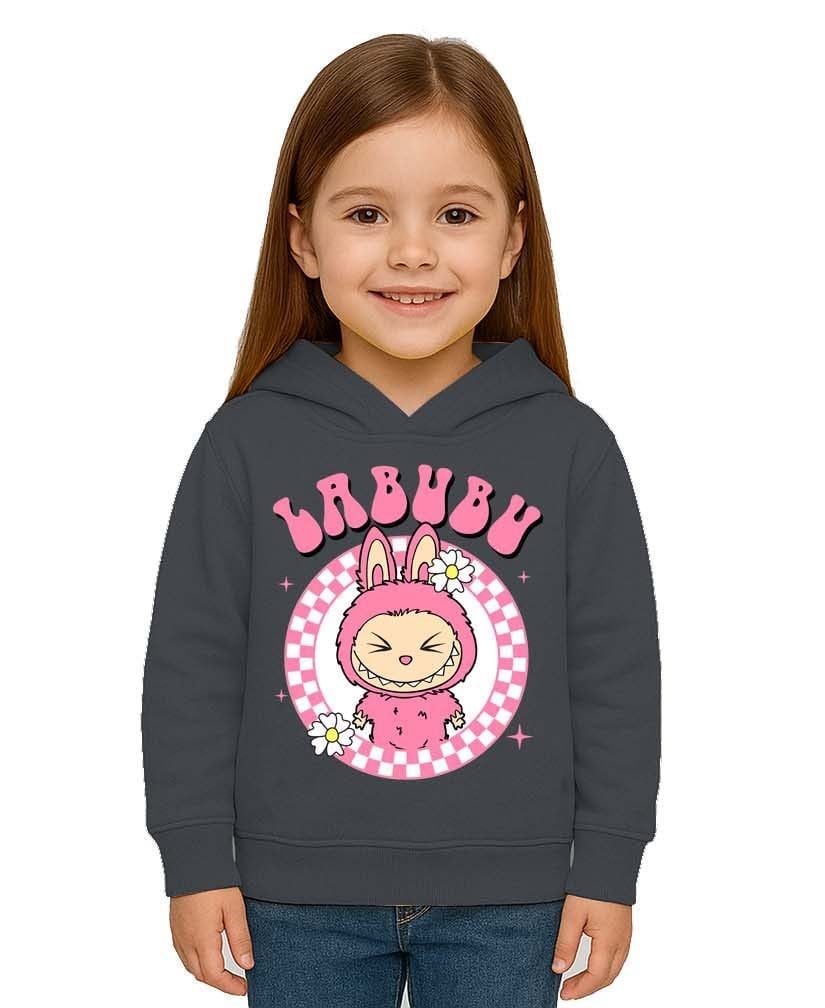 Unisex Baskılı Çocuk Swaetshirt Labubu Baskılı Kapüşonlu 3 İplik Şardonlu