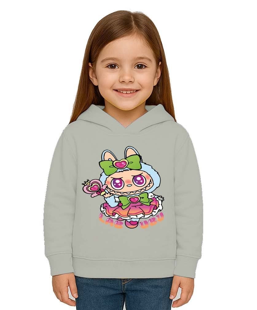 Unisex Baskılı Çocuk Swaetshirt Labubu Baskılı Kapüşonlu 3 İplik Şardonlu