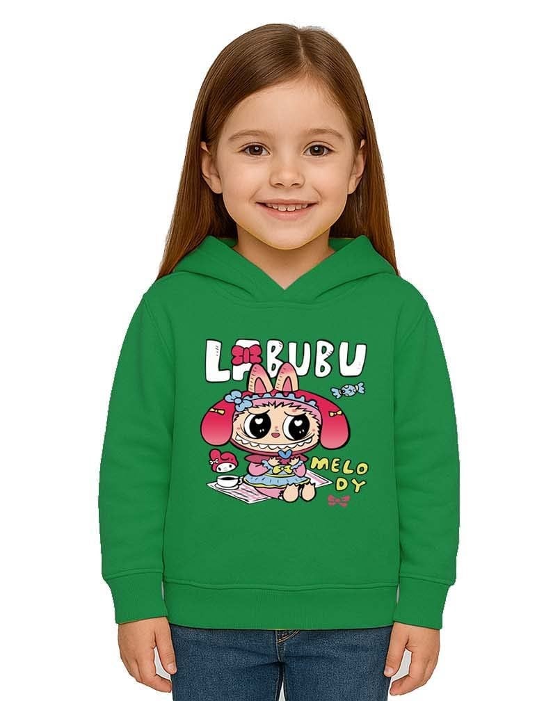 Unisex Baskılı Çocuk Swaetshirt Labubu Baskılı Kapüşonlu 3 İplik Şardonlu