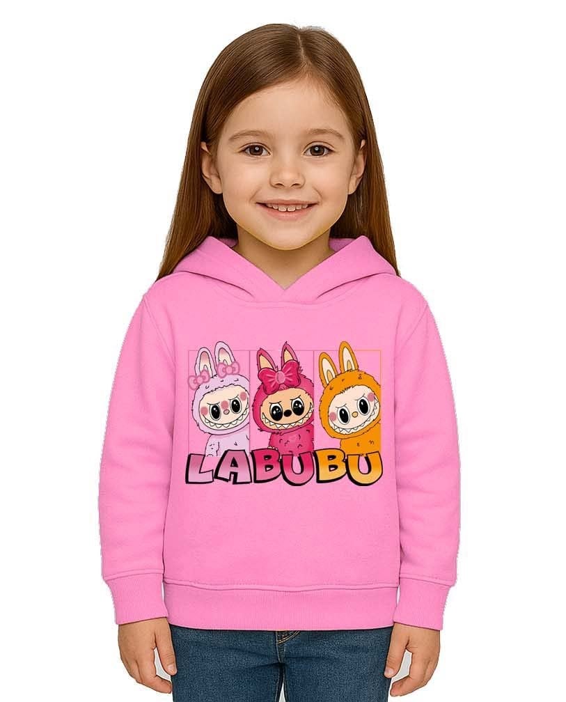 Unisex Baskılı Çocuk Swaetshirt Labubu Baskılı Kapüşonlu 3 İplik Şardonlu