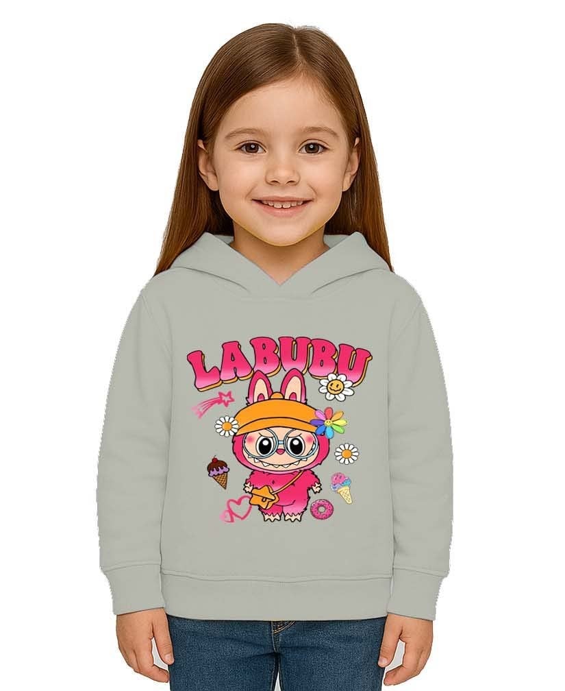 Unisex Baskılı Çocuk Swaetshirt Labubu Baskılı Kapüşonlu 3 İplik Şardonlu