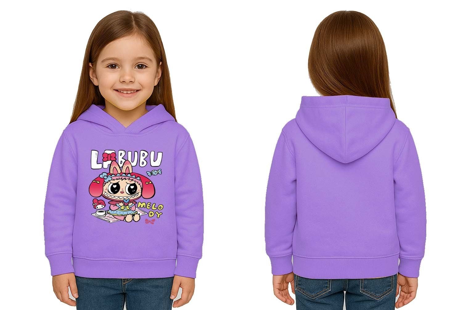 Unisex Baskılı Çocuk Swaetshirt Labubu Baskılı Kapüşonlu 3 İplik Şardonlu
