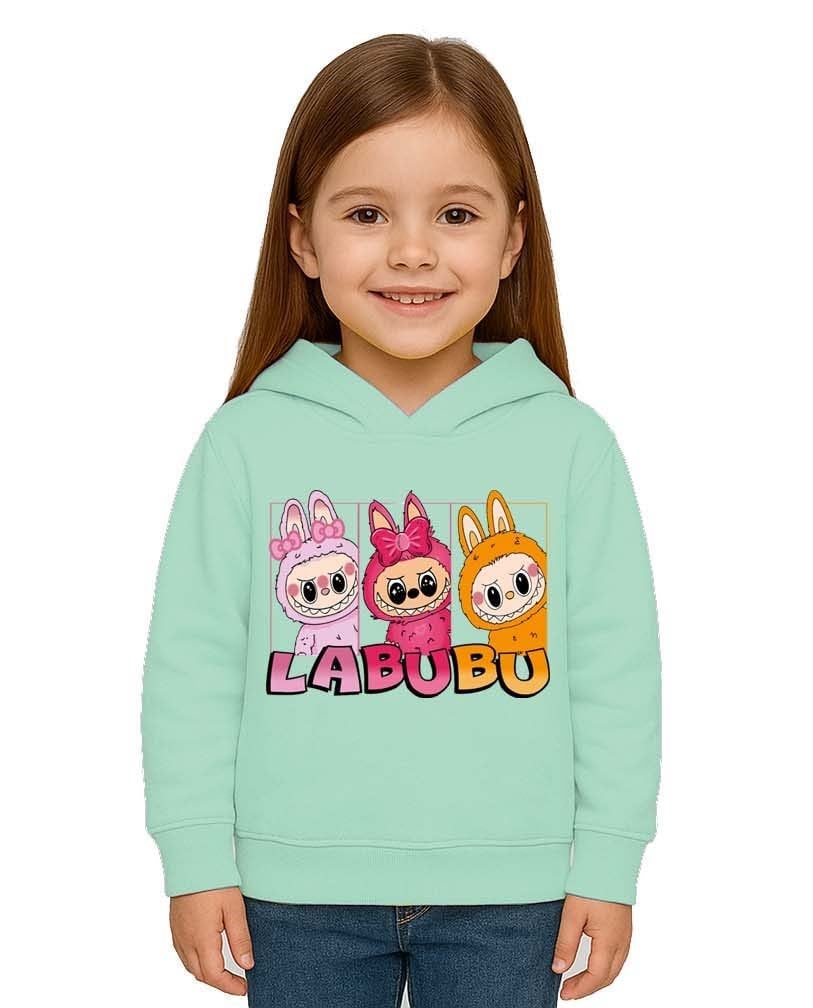 Unisex Baskılı Çocuk Swaetshirt Labubu Baskılı Kapüşonlu 3 İplik Şardonlu