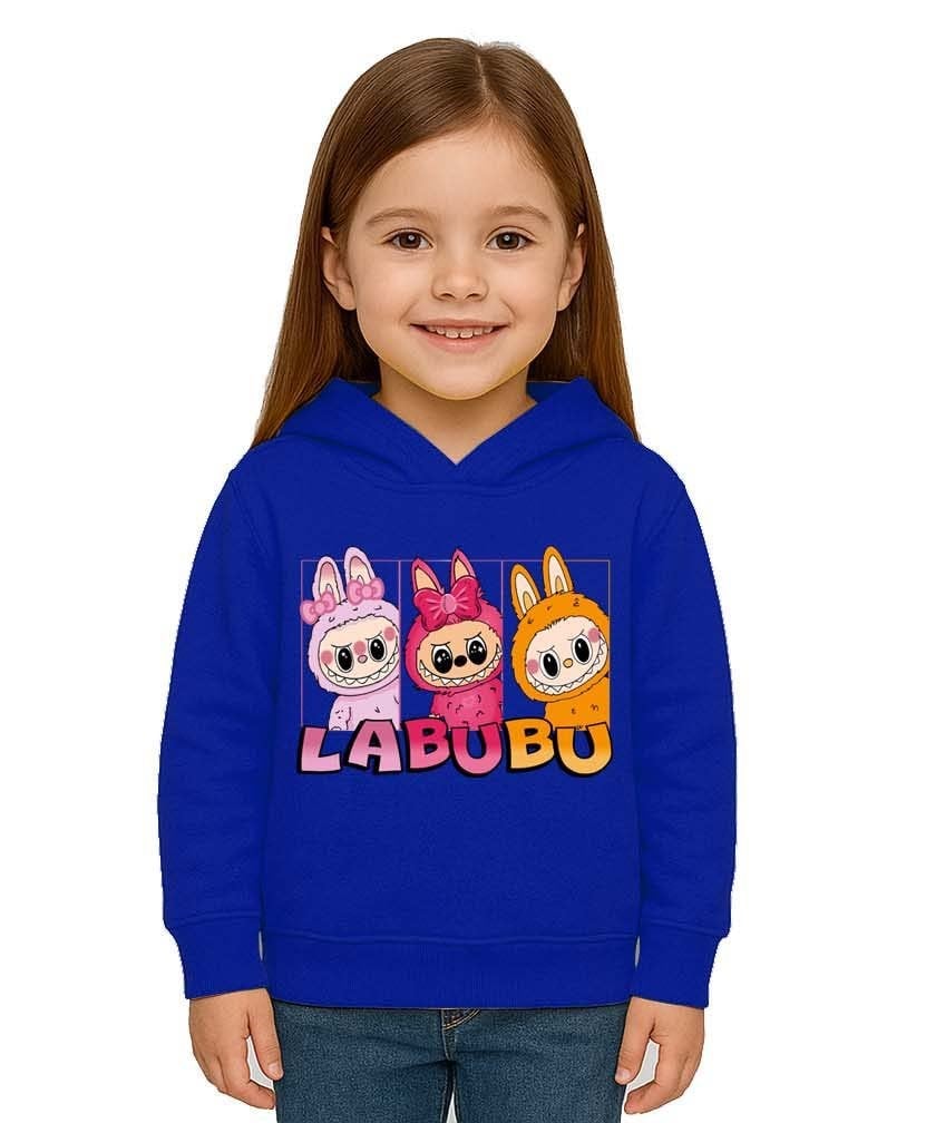 Unisex Baskılı Çocuk Swaetshirt Labubu Baskılı Kapüşonlu 3 İplik Şardonlu