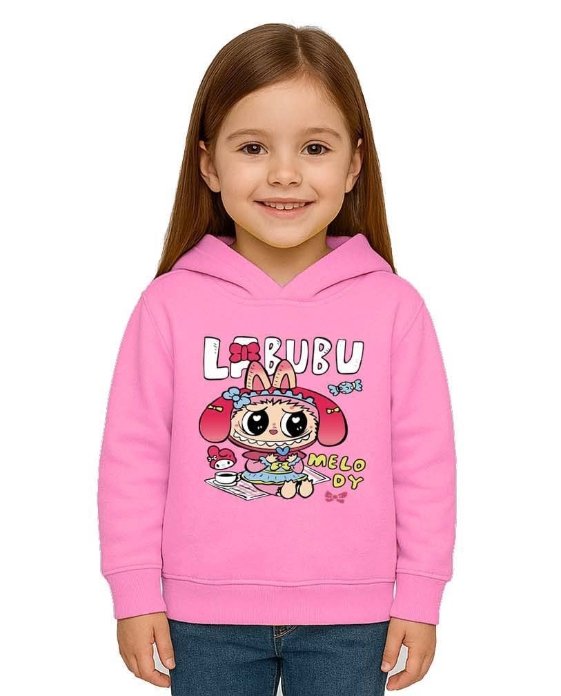 Unisex Baskılı Çocuk Swaetshirt Labubu Baskılı Kapüşonlu 3 İplik Şardonlu