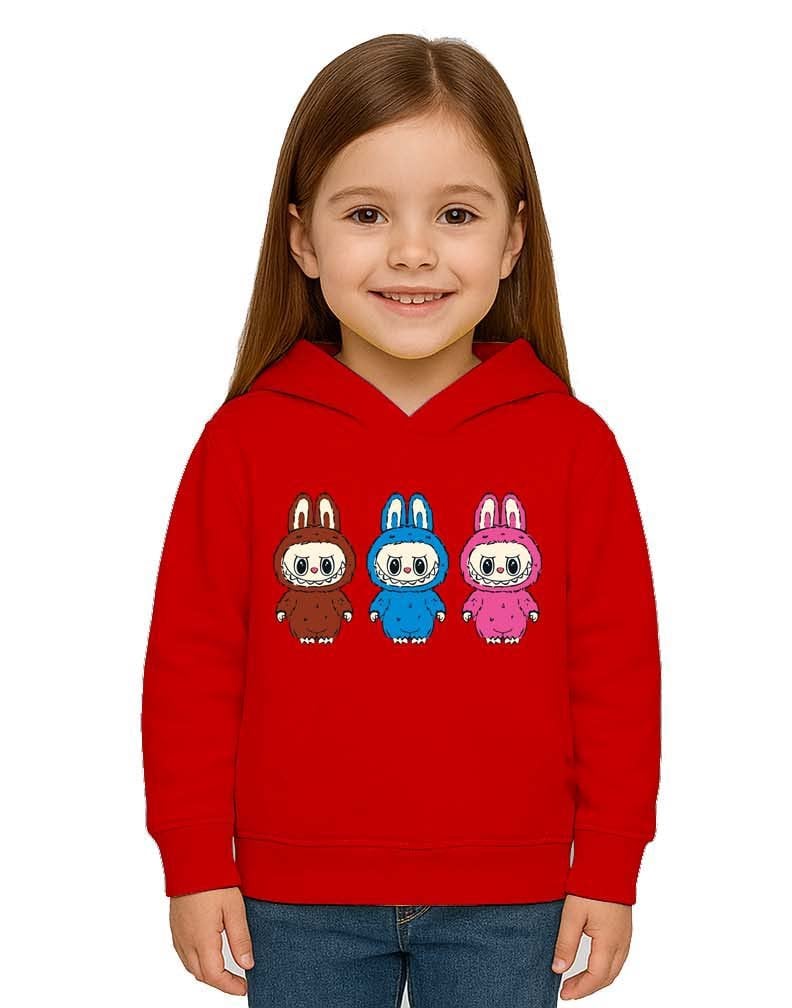 Unisex Baskılı Çocuk Swaetshirt Labubu Baskılı Kapüşonlu 3 İplik Şardonlu