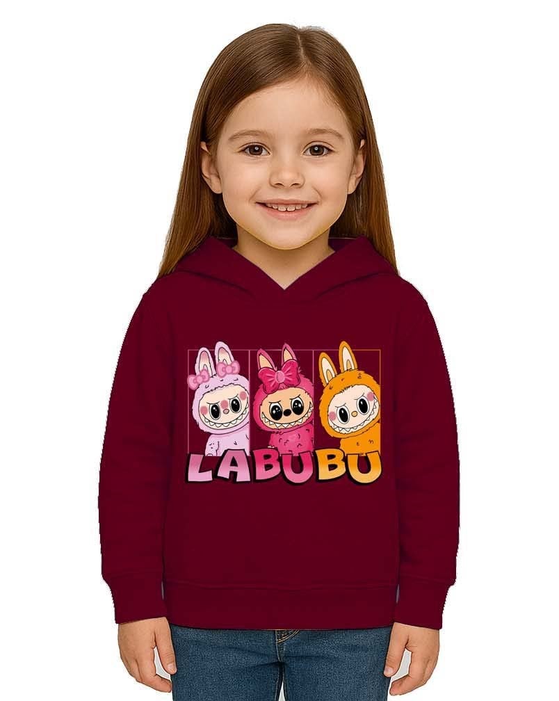 Unisex Baskılı Çocuk Swaetshirt Labubu Baskılı Kapüşonlu 3 İplik Şardonlu