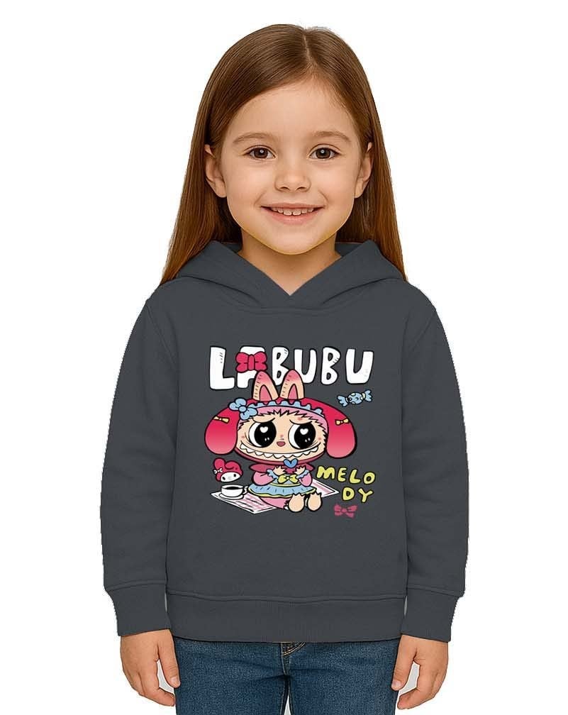 Unisex Baskılı Çocuk Swaetshirt Labubu Baskılı Kapüşonlu 3 İplik Şardonlu