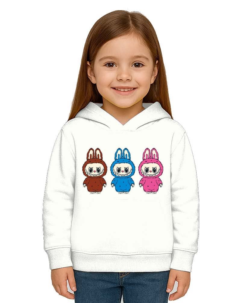 Unisex Baskılı Çocuk Swaetshirt Labubu Baskılı Kapüşonlu 3 İplik Şardonlu