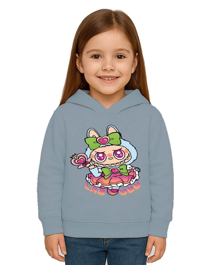 Unisex Baskılı Çocuk Swaetshirt Labubu Baskılı Kapüşonlu 3 İplik Şardonlu