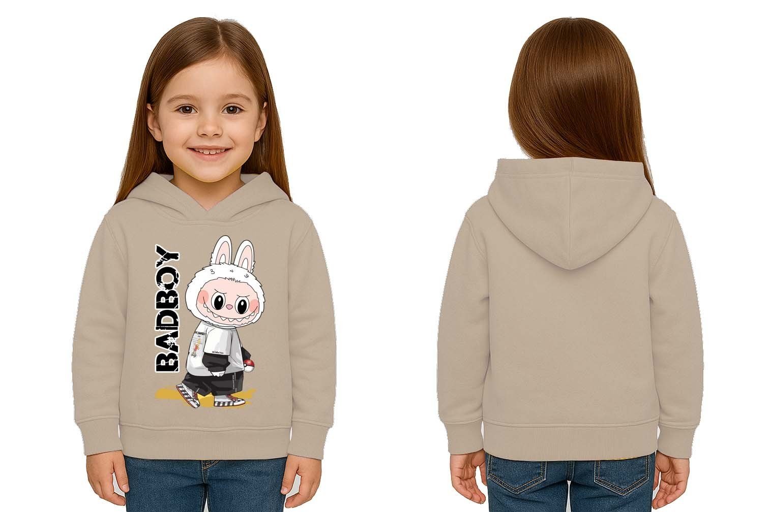 Unisex Baskılı Çocuk Swaetshirt Labubu Baskılı Kapüşonlu 3 İplik Şardonlu