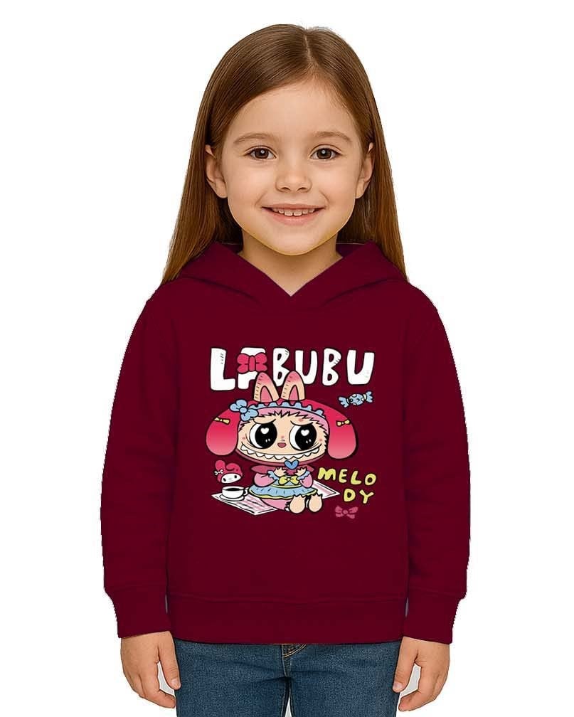 Unisex Baskılı Çocuk Swaetshirt Labubu Baskılı Kapüşonlu 3 İplik Şardonlu