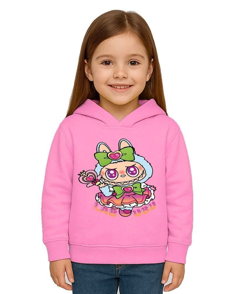 Unisex Baskılı Çocuk Swaetshirt Labubu Baskılı Kapüşonlu 3 İplik Şardonlu