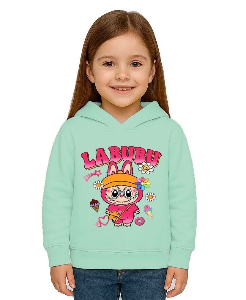 Unisex Baskılı Çocuk Swaetshirt Labubu Baskılı Kapüşonlu 3 İplik Şardonlu