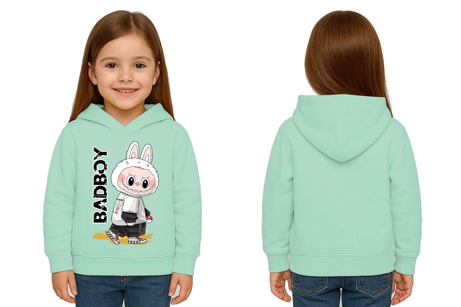 Unisex Baskılı Çocuk Swaetshirt Labubu Baskılı Kapüşonlu 3 İplik Şardonlu