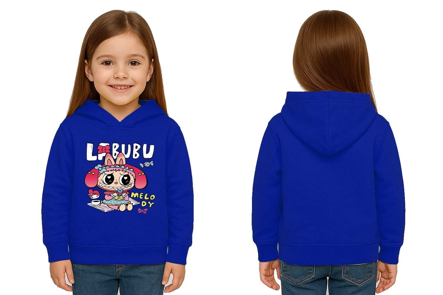 Unisex Baskılı Çocuk Swaetshirt Labubu Baskılı Kapüşonlu 3 İplik Şardonlu