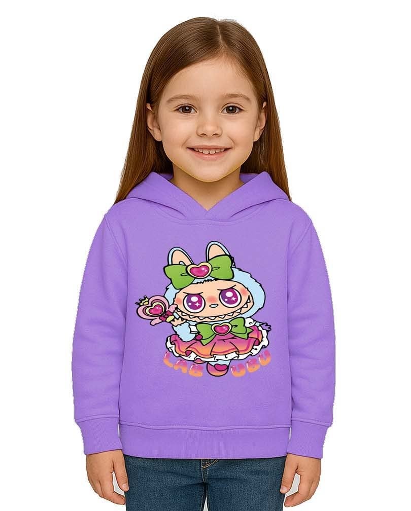 Unisex Baskılı Çocuk Swaetshirt Labubu Baskılı Kapüşonlu 3 İplik Şardonlu