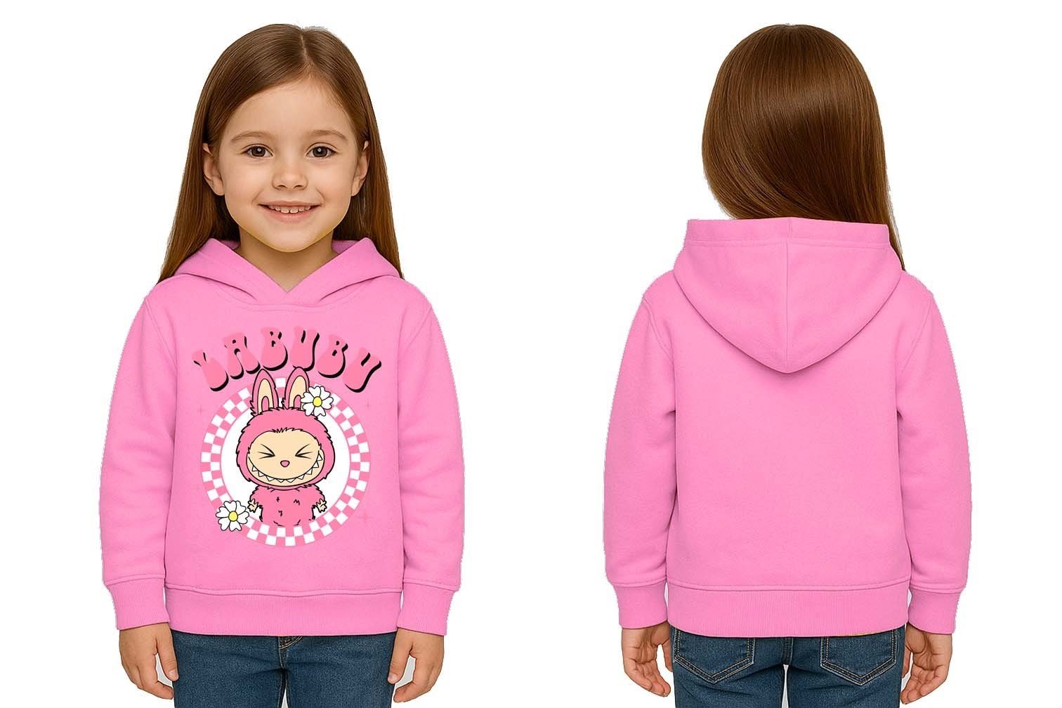 Unisex Baskılı Çocuk Swaetshirt Labubu Baskılı Kapüşonlu 3 İplik Şardonlu