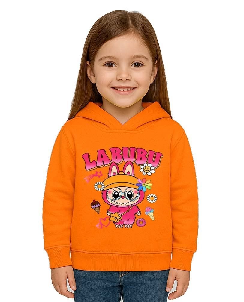 Unisex Baskılı Çocuk Swaetshirt Labubu Baskılı Kapüşonlu 3 İplik Şardonlu