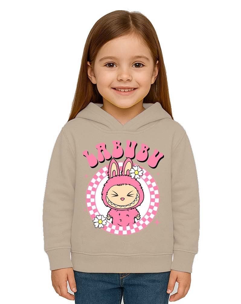 Unisex Baskılı Çocuk Swaetshirt Labubu Baskılı Kapüşonlu 3 İplik Şardonlu