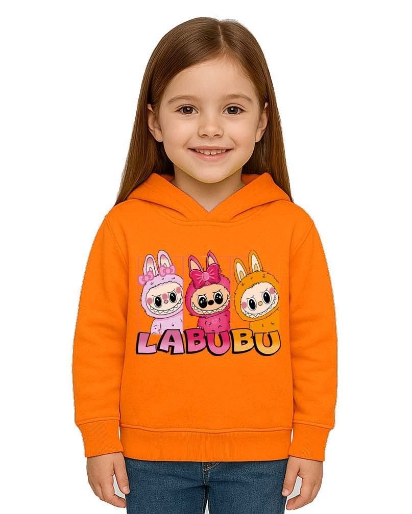 Unisex Baskılı Çocuk Swaetshirt Labubu Baskılı Kapüşonlu 3 İplik Şardonlu