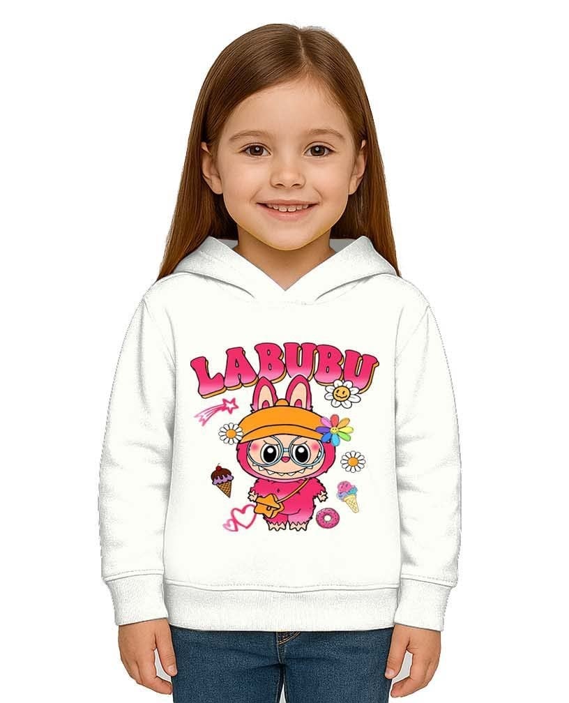 Unisex Baskılı Çocuk Swaetshirt Labubu Baskılı Kapüşonlu 3 İplik Şardonlu