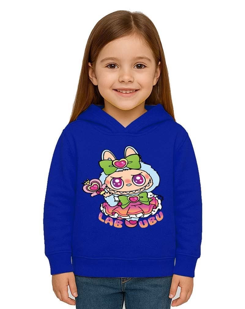 Unisex Baskılı Çocuk Swaetshirt Labubu Baskılı Kapüşonlu 3 İplik Şardonlu