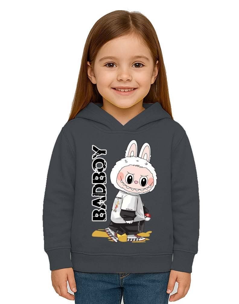 Unisex Baskılı Çocuk Swaetshirt Labubu Baskılı Kapüşonlu 3 İplik Şardonlu