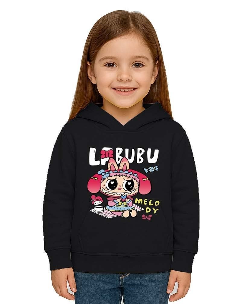 Unisex Baskılı Çocuk Swaetshirt Labubu Baskılı Kapüşonlu 3 İplik Şardonlu
