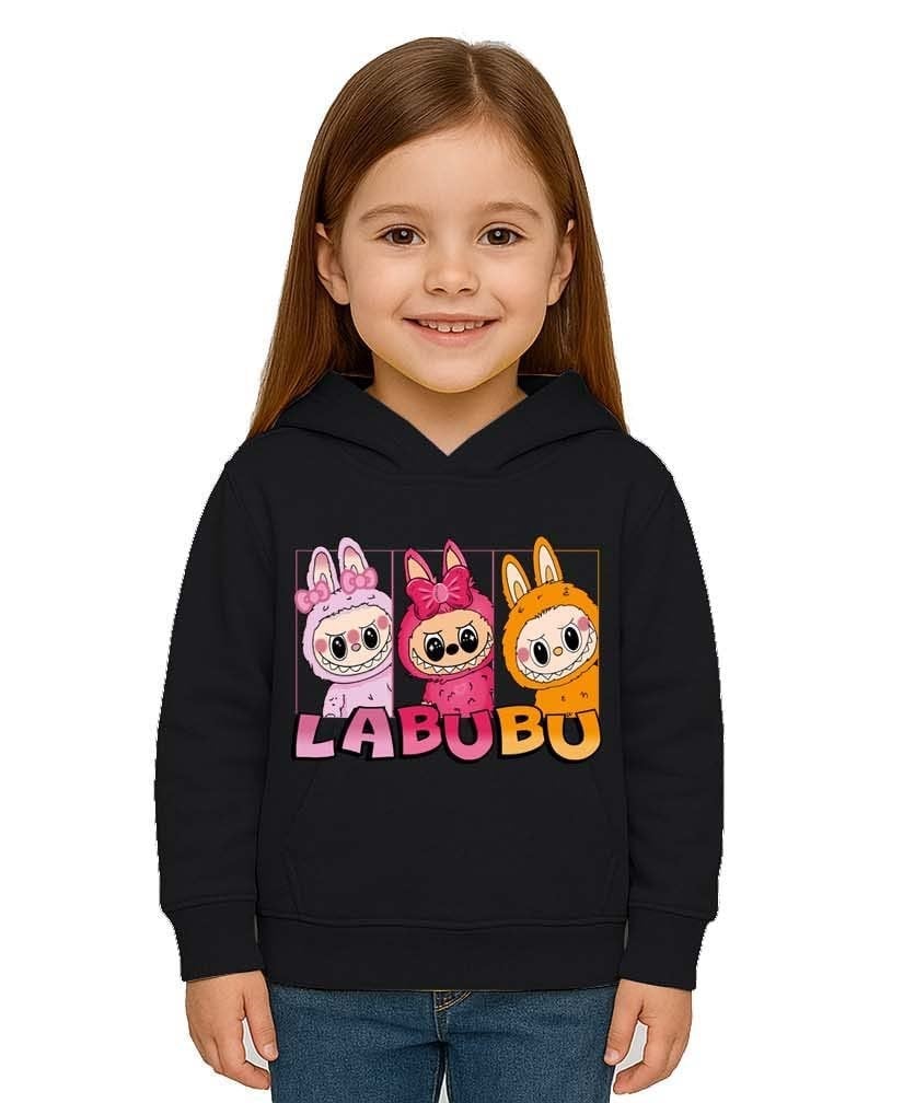 Unisex Baskılı Çocuk Swaetshirt Labubu Baskılı Kapüşonlu 3 İplik Şardonlu