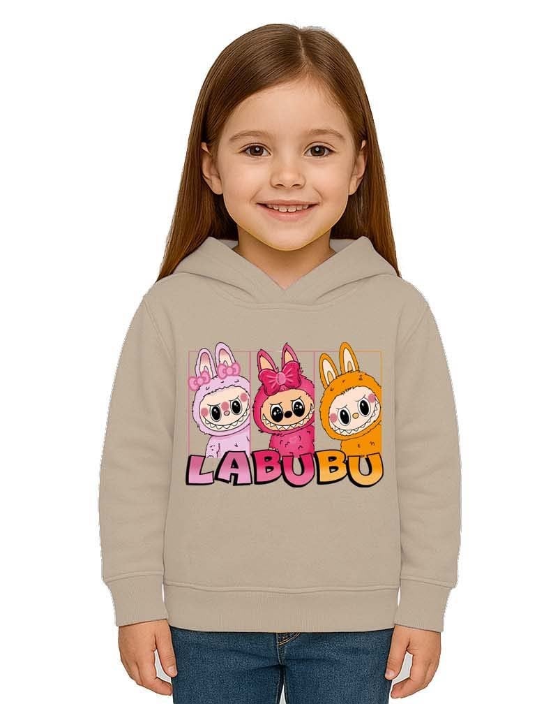 Unisex Baskılı Çocuk Swaetshirt Labubu Baskılı Kapüşonlu 3 İplik Şardonlu