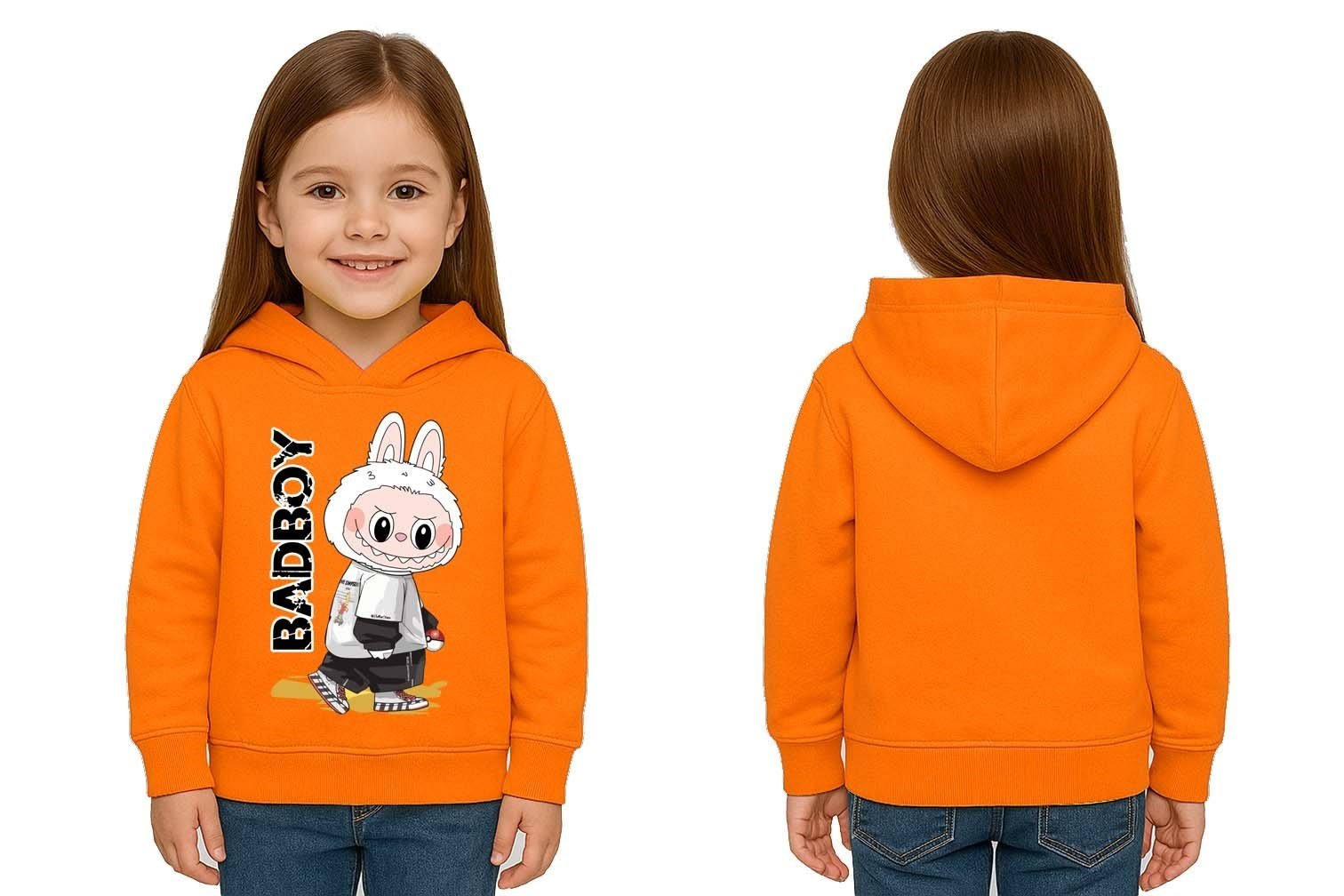 Unisex Baskılı Çocuk Swaetshirt Labubu Baskılı Kapüşonlu 3 İplik Şardonlu