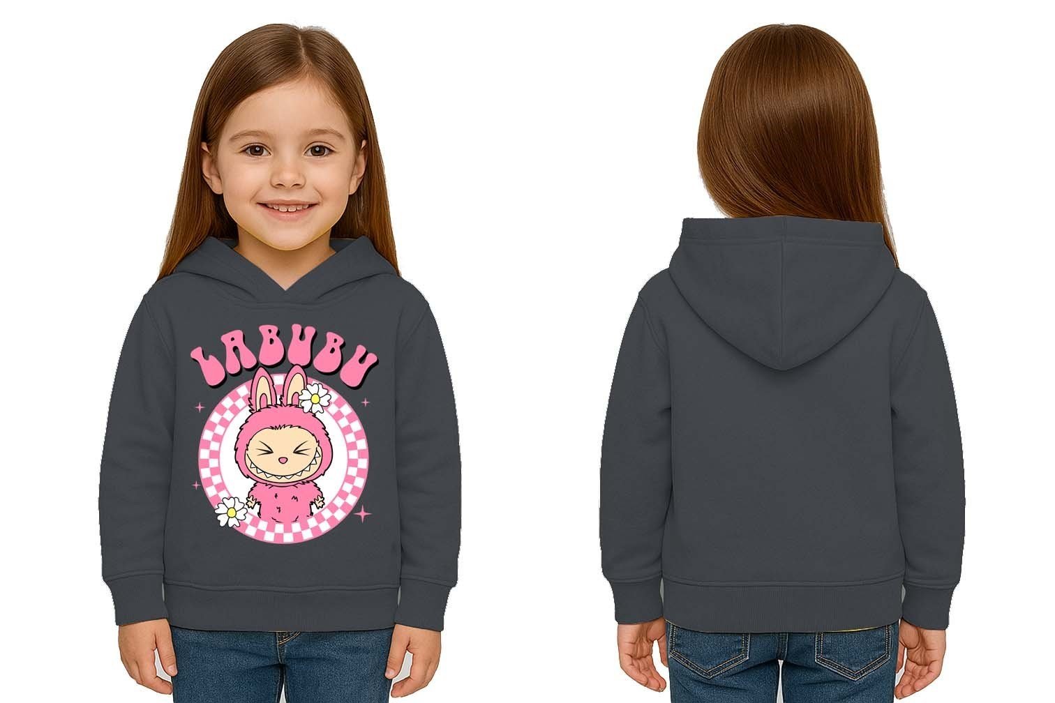 Unisex Baskılı Çocuk Swaetshirt Labubu Baskılı Kapüşonlu 3 İplik Şardonlu
