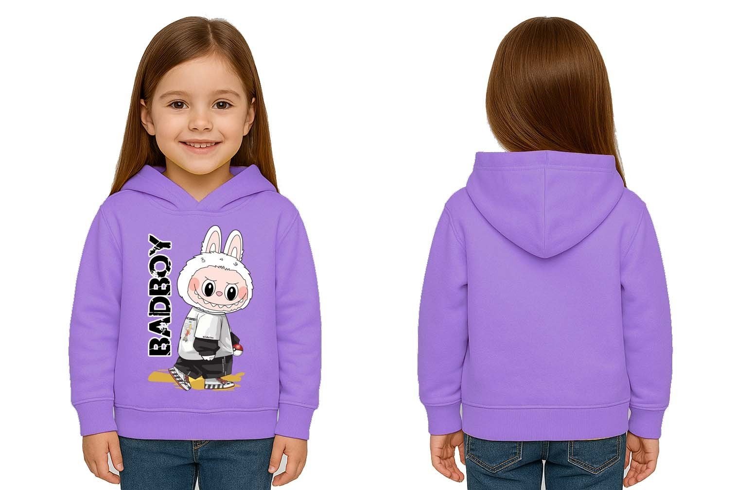 Unisex Baskılı Çocuk Swaetshirt Labubu Baskılı Kapüşonlu 3 İplik Şardonlu