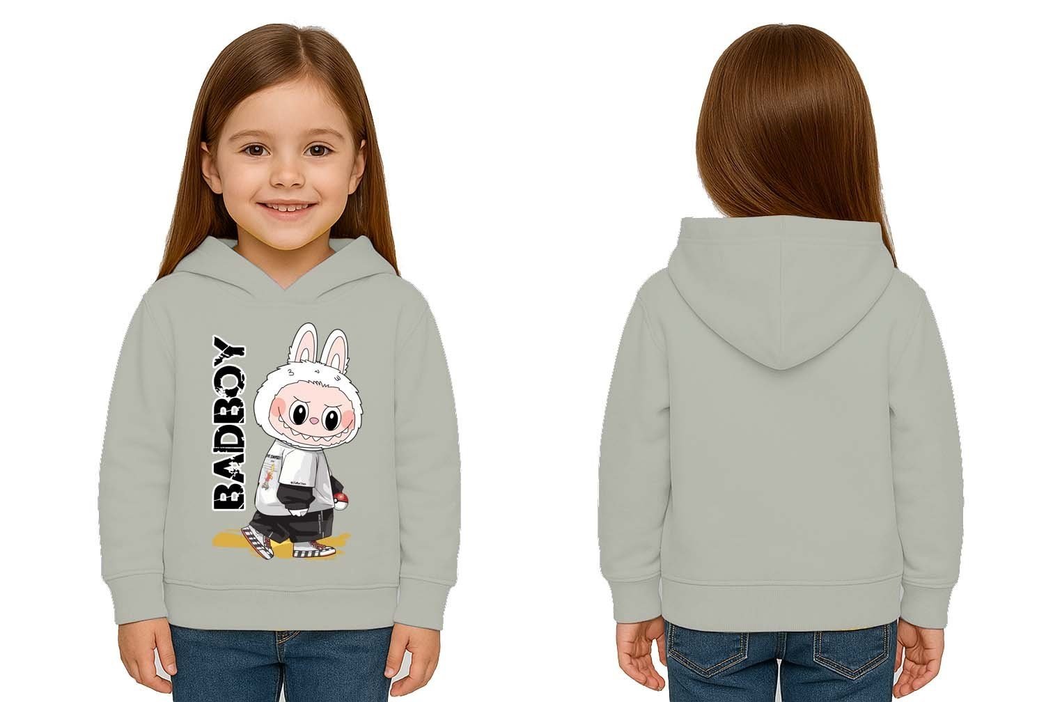 Unisex Baskılı Çocuk Swaetshirt Labubu Baskılı Kapüşonlu 3 İplik Şardonlu