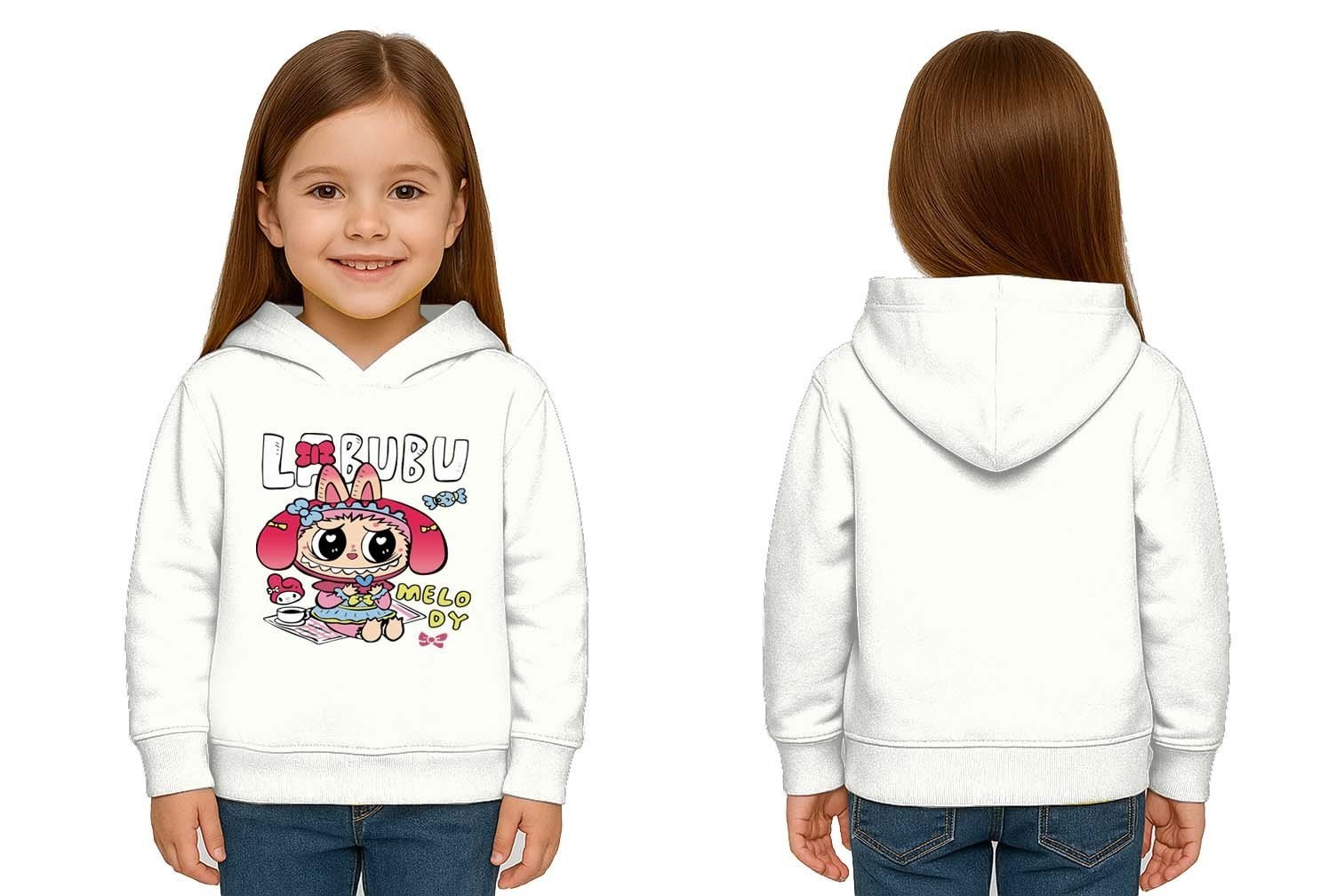 Unisex Baskılı Çocuk Swaetshirt Labubu Baskılı Kapüşonlu 3 İplik Şardonlu