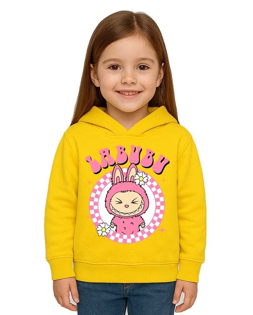 Unisex Baskılı Çocuk Swaetshirt Labubu Baskılı Kapüşonlu 3 İplik Şardonlu