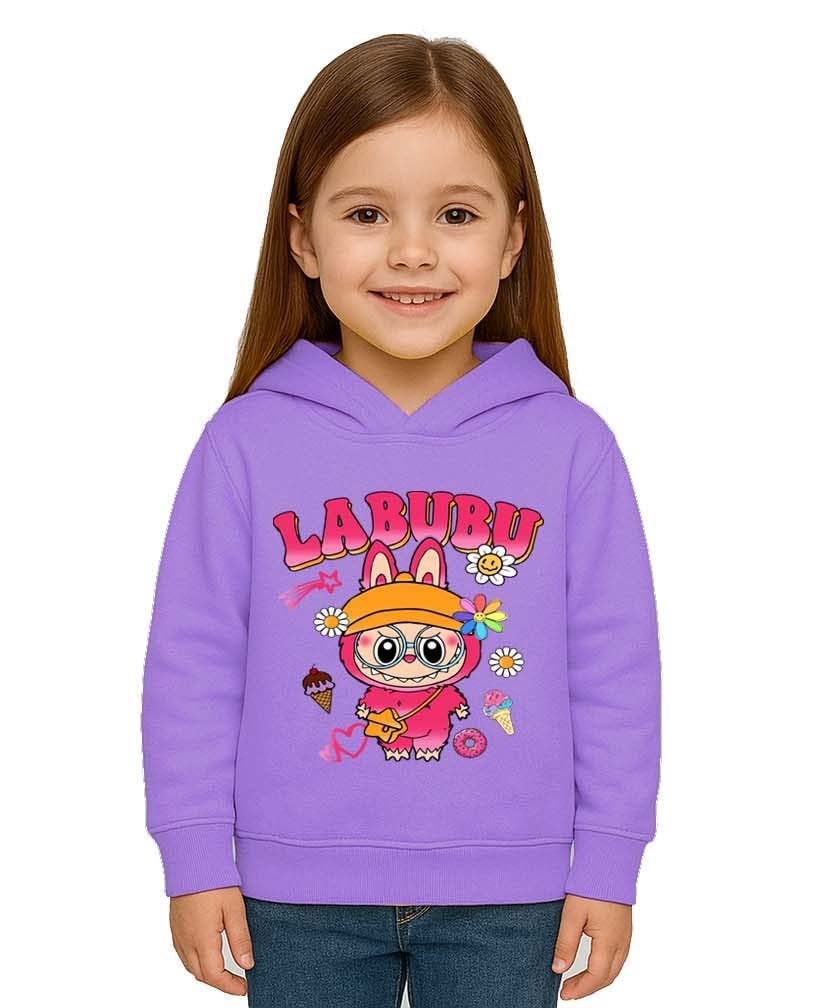 Unisex Baskılı Çocuk Swaetshirt Labubu Baskılı Kapüşonlu 3 İplik Şardonlu