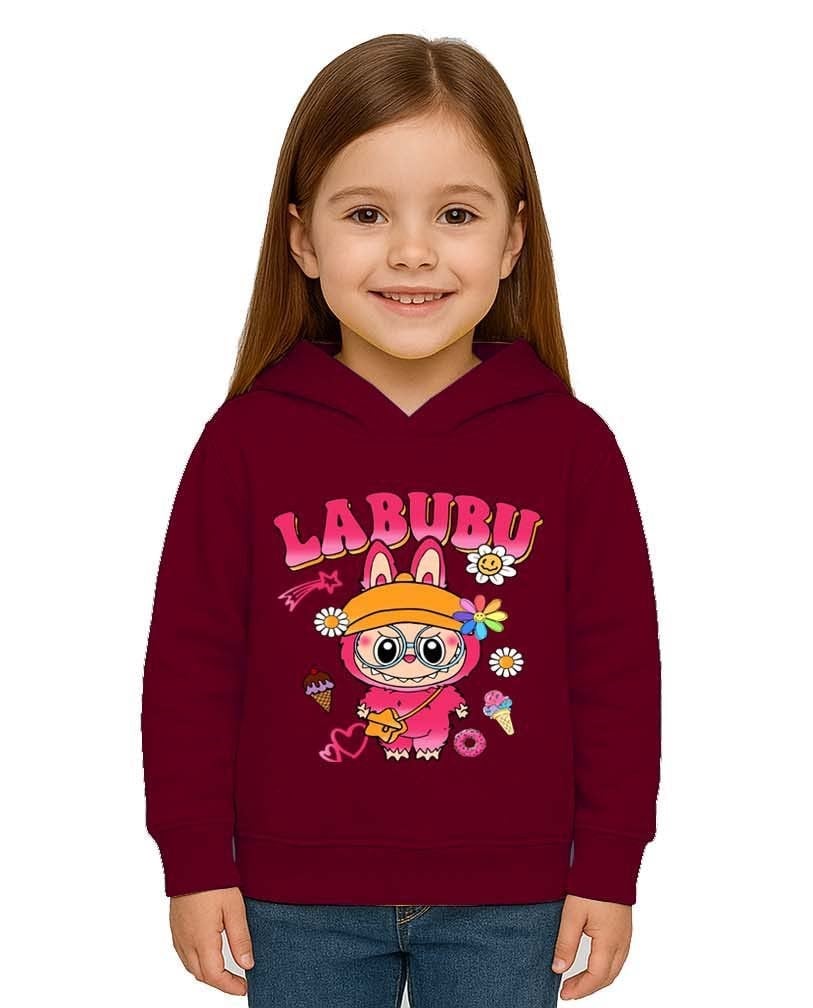 Unisex Baskılı Çocuk Swaetshirt Labubu Baskılı Kapüşonlu 3 İplik Şardonlu