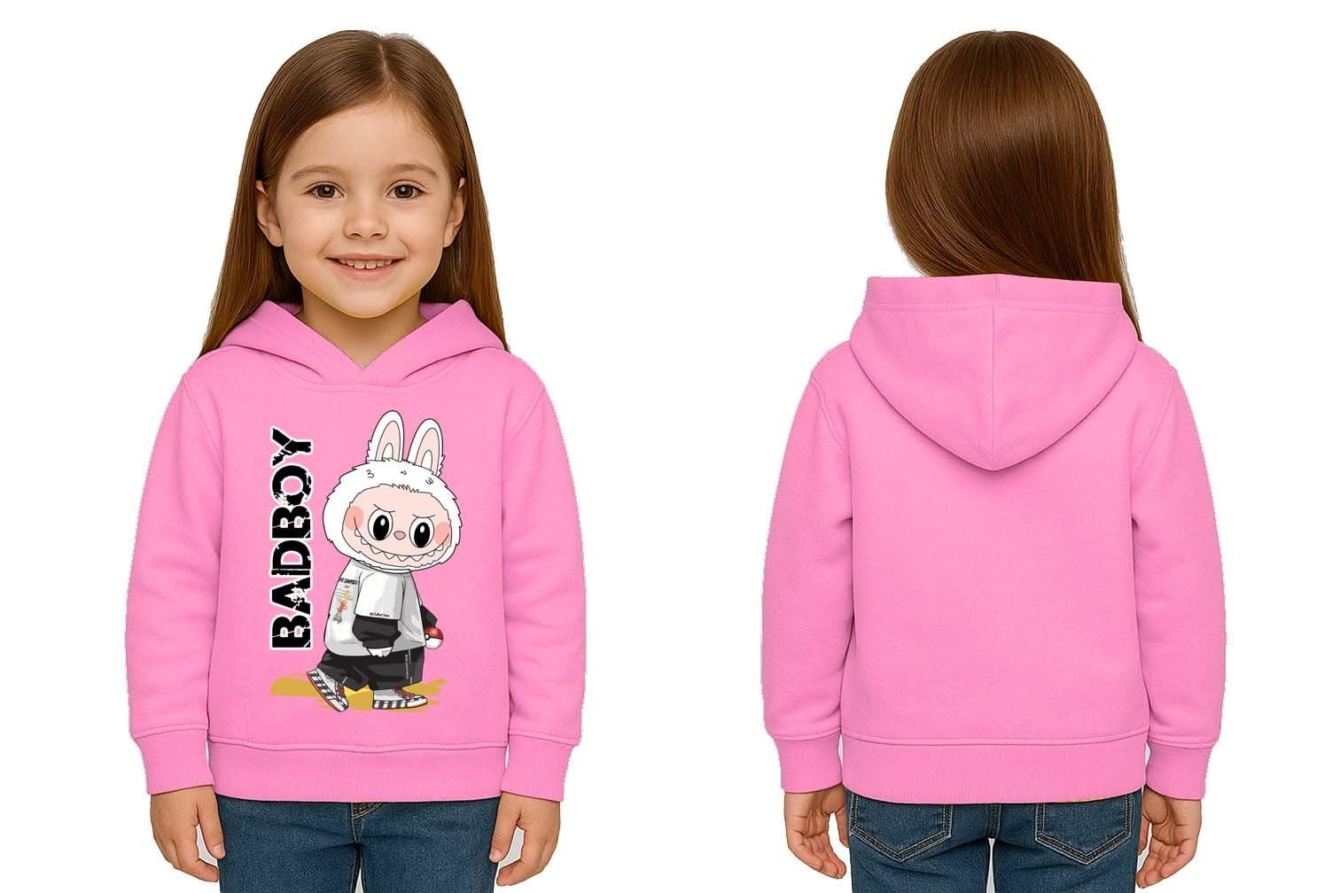 Unisex Baskılı Çocuk Swaetshirt Labubu Baskılı Kapüşonlu 3 İplik Şardonlu