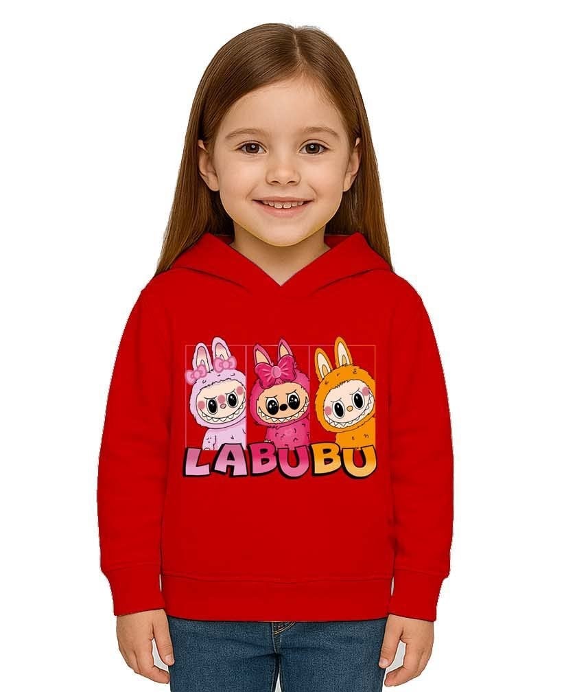 Unisex Baskılı Çocuk Swaetshirt Labubu Baskılı Kapüşonlu 3 İplik Şardonlu