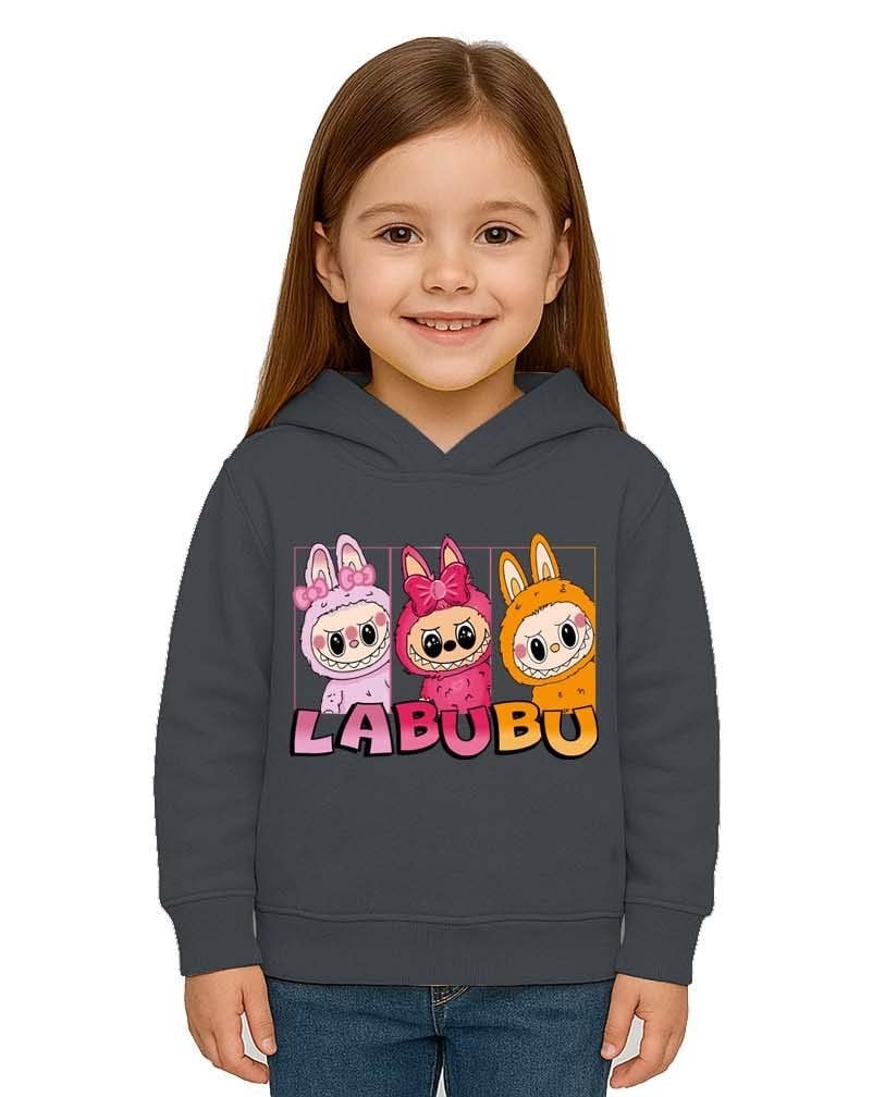 Unisex Baskılı Çocuk Swaetshirt Labubu Baskılı Kapüşonlu 3 İplik Şardonlu